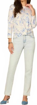 Democracy Three Quarter Sleeve Scoop Neck Knit Top In Blue