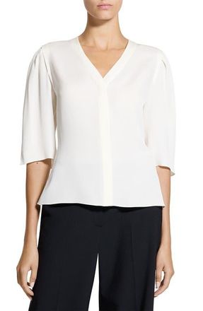 Theory Round Sleeve Silk Button-Up Top in Ivory at Nordstrom, Size X-Large