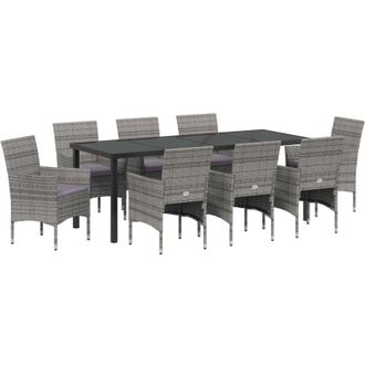 vidaXL Conjunto De Comedor De Jard&iacute;n 9 Pcs Gris Rat&aacute;n Sint&eacute;tico Vidaxl