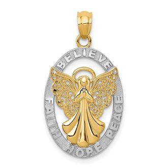 Diamond2Deal 14k Yellow Gold Rhodium BELIEVE PEACE FAITH HOPE Angel Pendant