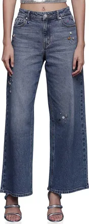 Avec Les Filles Bejeweled Wide Leg Jeans
