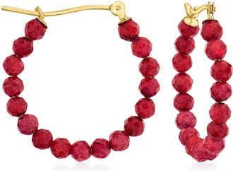 Canaria Canaria Ruby Bead Hoop Earrings in 10kt Yellow Gold