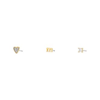 Fossil Womens Initials Gold-Tone Brass Stud Earring Set