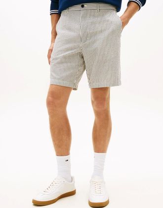 Tommy Hilfiger Mens Tommy Hilfiger Dover 8 Inch Seersucker Strip Mens Shorts - Desert Sky/Ecru - White - Size: 32/38