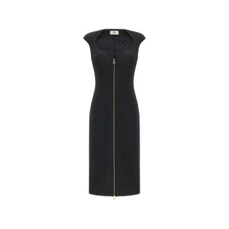 Elisabetta Franchi Midi Dresses, female, Black, Size: S Dress in double layer stretch cr&ecirc;pe fabric