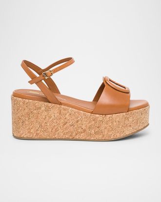 Santoni Marta Leather Buckle Wedge Sandals