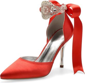 Miyoopark Wedding and Evening Shoes for Women Prom Pumps with Ribbon M531 Red UK 4.5