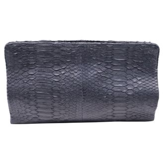 Elisabeth Weinstock Large Clutch Bag in Black Snakeskin Leather
