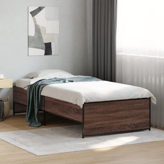 vidaXL Estructura Cama Madera Ingenier&iacute;a Metal Roble Marr&oacute;n 90x200 Cm Vidaxl