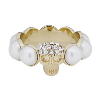 Alexander McQueen Alexander McQueen, Rings, female, Yellow, Size: 54 MM Skull Pearl Crystal Ring Eco-Brass