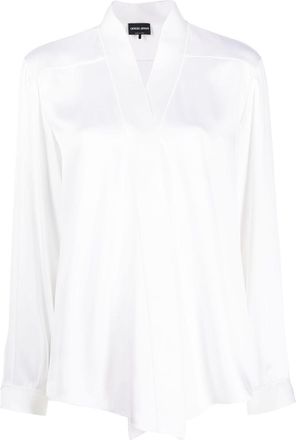 Giorgio Armani V-neck long-sleeves silk shirt - women - Silk - 42 - White