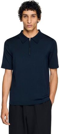 Sandro Knitted polo with zip collar in Navy Blue at Nordstrom, Size X-Small