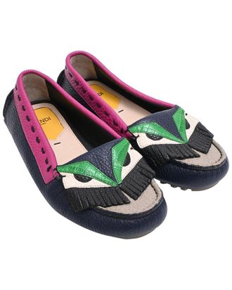 Fendi Fendi Womens Leather Monster Bugs Driver Loafer (Authentic Pre-Loved)