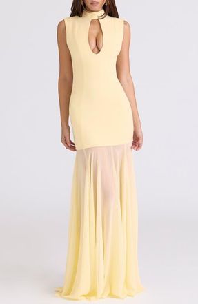 House of CB Raphaella Sleeveless Stretch Crepe Gown in Butter at Nordstrom, Size X-Large