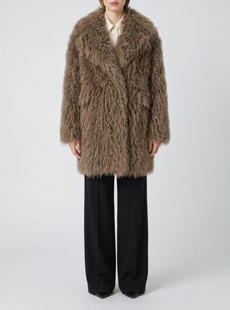 Tagliatore Knee-Length Faux Fur Coat with Shawl Collar