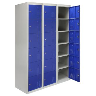 MonsterShop Monstershop - 3 Taquillas Met&aacute;licas Para Montar Con 6 Puertas Azules 45x114x180cm Con Estantes Llaves Imanes Portatarjetas Nombre Casilleros Metalicos