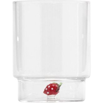 Zafferano Teca Frutta - Set 6 Bicchieri in Vetro Borosilicato con Fragola - Tumbler 35 cl Doppio Fondo Decorato a Mano, Lavabili Facilmente - Zafferano