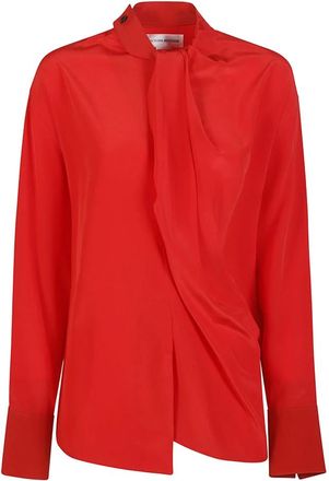 Victoria Beckham Blouse met gedrapeerd detail - Dames - Overhemden - Rood - XS - Overhemden