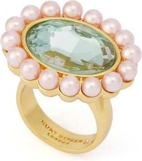 Kurt Geiger Faux Pearl & Crystal Cocktail Ring in Light Green at Nordstrom, Size 7