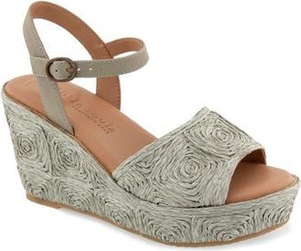 Gentle Souls Nevio Ankle Strap Platform Wedge Sandal in Silver Sage Raffia at Nordstrom, Size 8.5