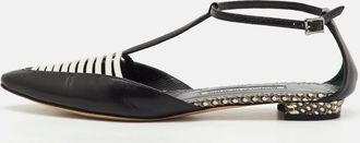 Manolo Blahnik Black/white Leather Carolyne Flat Strappy Sandals