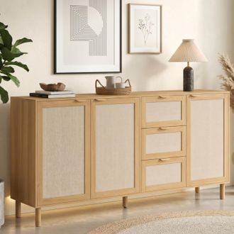 IDMarket Robin Aparador De 4 Puertas De 160 Cm En Madera Y Efecto Lino