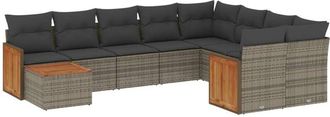 vidaXL Set De Sof&aacute;s De Jard&iacute;n 10 Pzas Con Cojines Rat&aacute;n Sint&eacute;tico Gris Vidaxl
