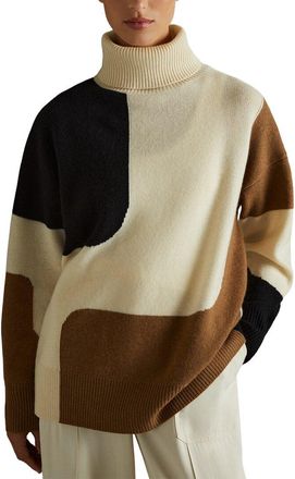 Reiss Ezra Color Block Roll Neck Wool & Cashmere-Blend Sweater