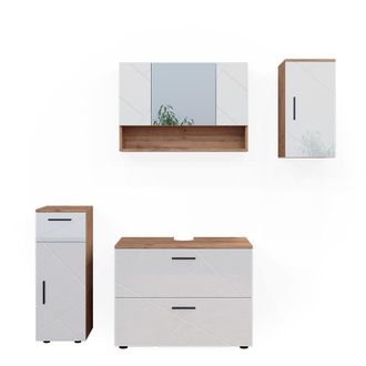Vicco Conjunto De Muebles De Ba&ntilde;o Irma, Blanco Brillo Intenso/roble Dorado, 4 Piezas