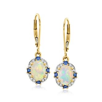 Ross-Simons Opal and. Sapphire Drop Earrings With. Diamonds in 14kt Yellow Gold
