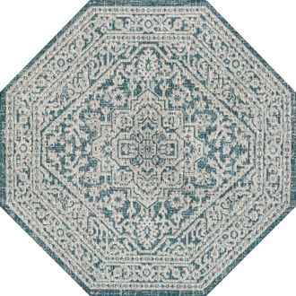 Jonathan Y Designs Sinjuri Medallion Textured Weave Octagon Indoor/Outdoor Area Rug in Teal Blue/gray at Nordstrom, Size 8Ft 0In X 8Ft 0In