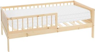 ML Design Ml-design - Letto per Bambini e Bambine 80x160 cm Naturale con Materasso Lettino Singolo in Legno Massiccio con Rete a Doghe e Protezione Anticaduta