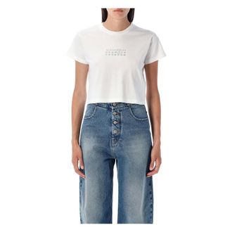Maison Margiela T-Shirts, female, White, M, Logo Print Cropped T-Shirt