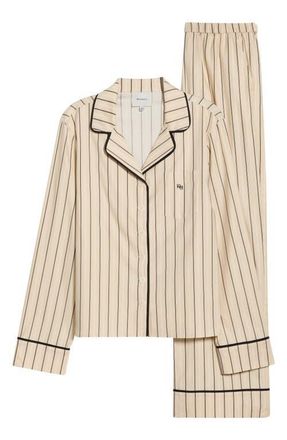 Reformation Coco Long Sleeve Pajamas in Almond Stripe at Nordstrom, Size X-Small
