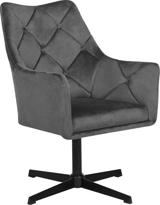 Beliani Beliani - Sill&oacute;n Giratorio Tapizado En Terciopelo Gris Glamour Acolchado Pata De Metal Negro Vaksala