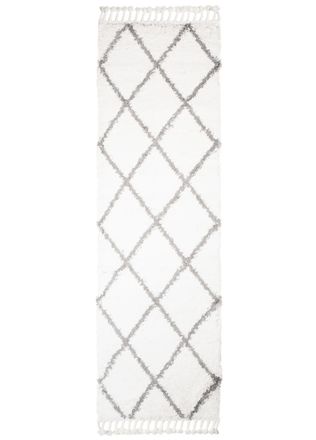 Tapiso Alfombra de pasillo crema gris oscuro rombos flecos 100x250