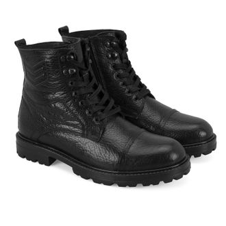 Desa Mens Leather Lace-Up Boots - 3.5cm Heel, Breathable | Black - 43