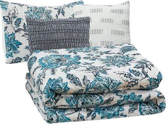 Modern Threads Floral Print Microfiber 5-Piece Comforter Set in White/Teal at Nordstrom Rack, Size Queen