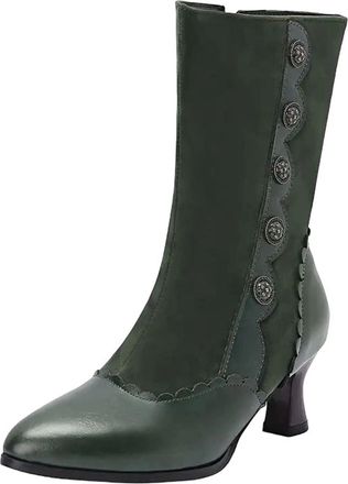 Generic Womens Designer Mid Calf Boots Pointed Toe High Strange Heel With Side Zipper Rivets And Mixed Color Pattern