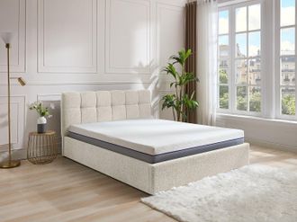 Vente-Unique Letto con contenitore 140 x 190 cm Tessuto bouclette Bianco - MAZIRI