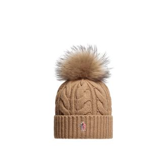 Moncler Moncler Wool & Cashmere Beanie With Pom Pom, Women, Beige, Size: One Size