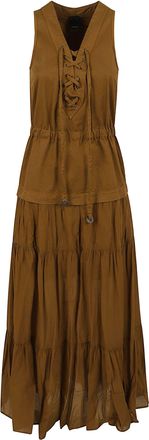 Pinko Boho-Chic Long Dress with Corsetry-Inspired Detailing