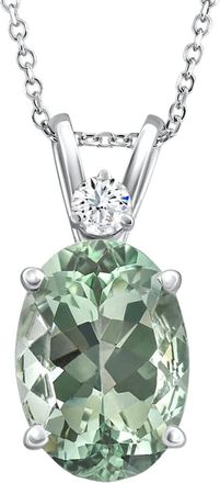 Pompeii3 Oval Green Amethyst Diamond Pendant Womens Necklace 18 White Gold Size: Medium