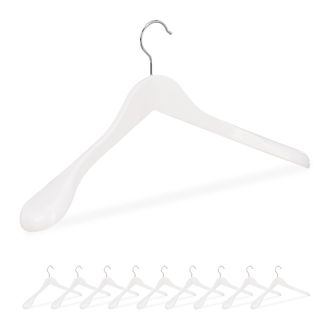 Relaxdays Relaxdays Pack De 10 Perchas Traje Anchas, Para Chaquetas, Abrigos O Vestidos, De Madera, 45 Cm De Ancho, Blanco