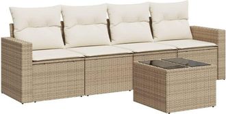 vidaXL Juego De Sof&aacute;s Jard&iacute;n Con Cojines 5 Pzas Rat&aacute;n Sint&eacute;tico Beige Vidaxl