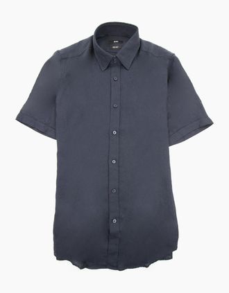 HUGO BOSS Mens Hugo Boss Luka Short Sleeve Pur Linen Shirt Navy - Size: 44