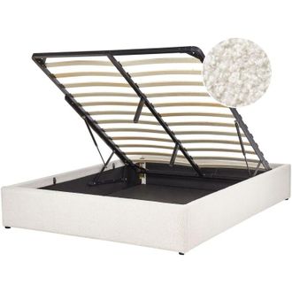 Beliani Letto matrimoniale con contenitore in tessuto boucl&egrave; bianco sporco 140 x 200 cm Dinan