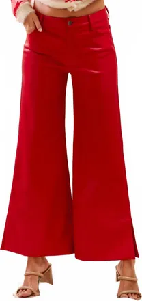 So Me Regina Mid Rise Wide Faux Leather Pants In Red
