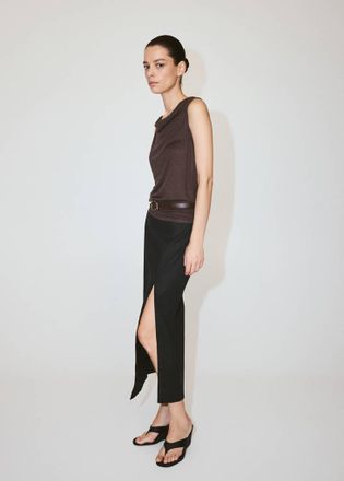 Mango Top in lino con collo drappeggiato marrone - Donna - XXS - MANGO