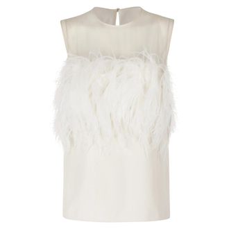 Alberta Ferretti Top con bordi in piume - - Tops - Donna - Bianco - S